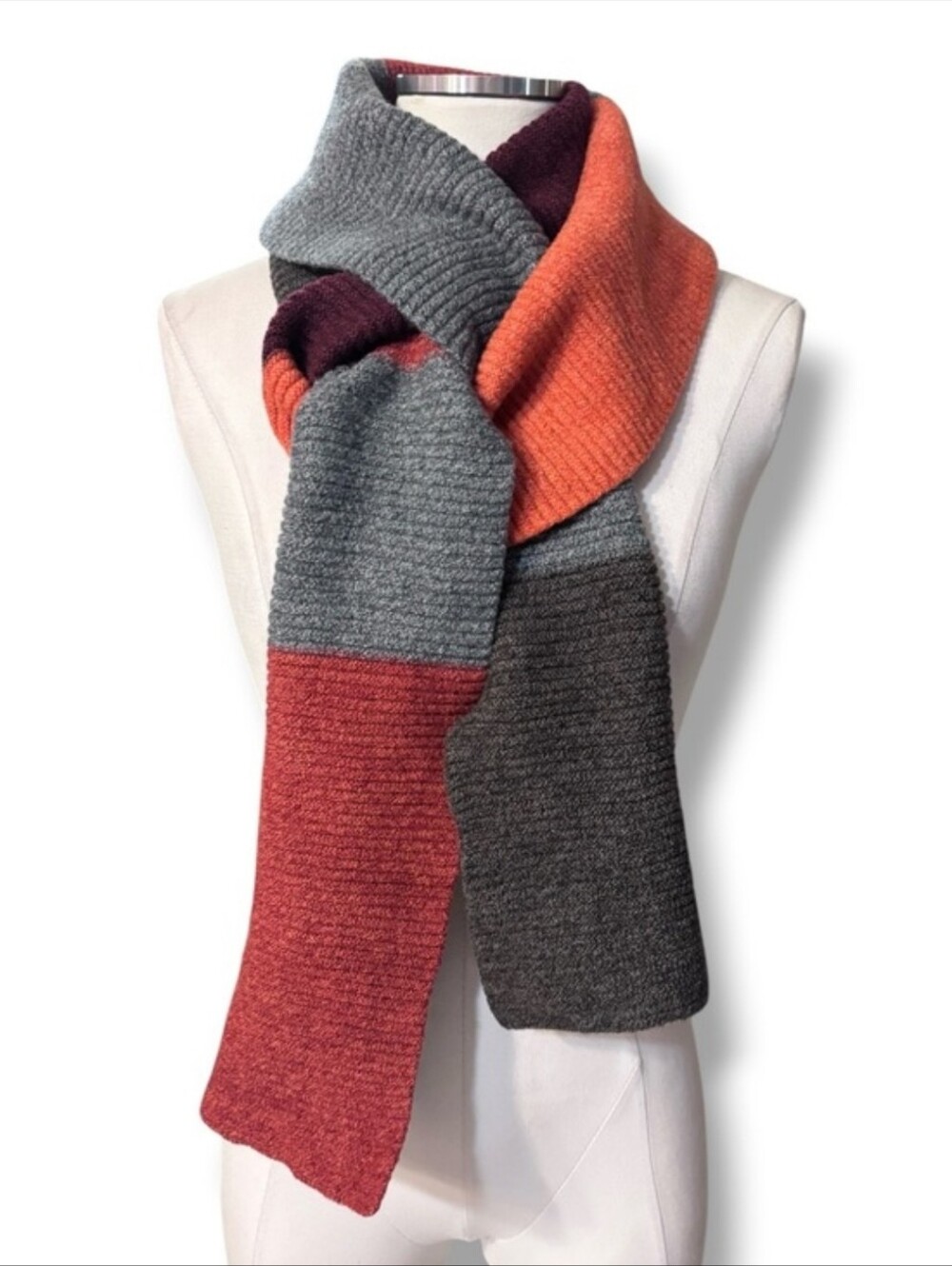 OSKA Ribbed Knit Colorblocked Long Wool Scarf